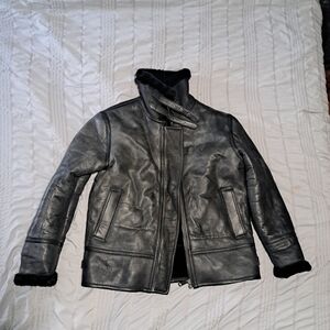 Men sherpa genuine Leather coat